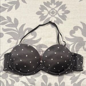 Heart Patterned Black Bra